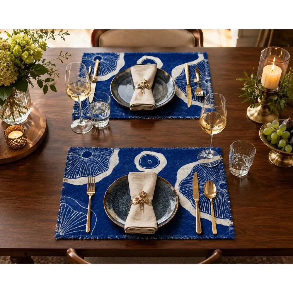 Handmade Cotton Placemat | Indigo Batik Table Mat | Lotus Table Decor
